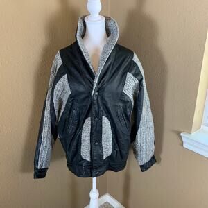 Vintage Christian Lauren Black Leather & Knit Jacket Coat Size Small